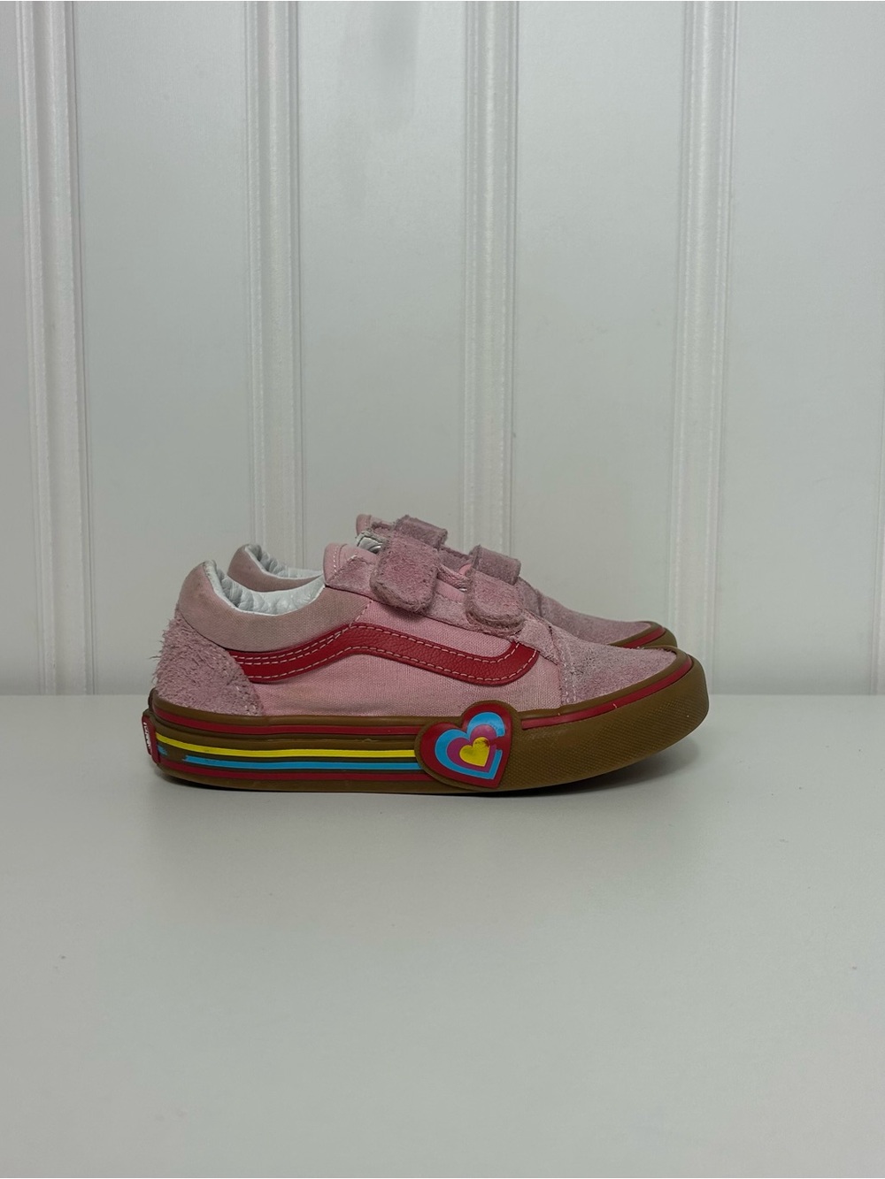 Vans old skool strap heart retro pink red gum sued strap toddler girl kids 13
